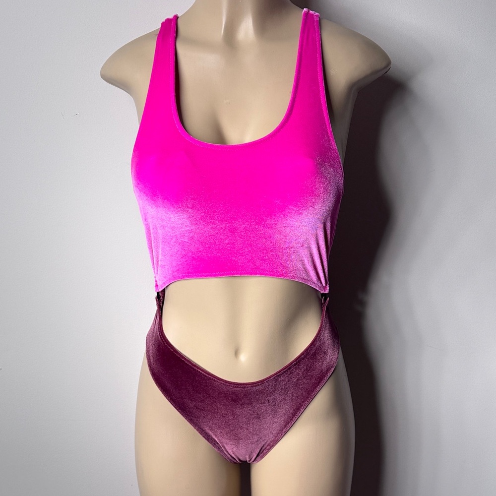 PINK Victoria's Secret Hot Pink & Plum Velvet Bodysuit